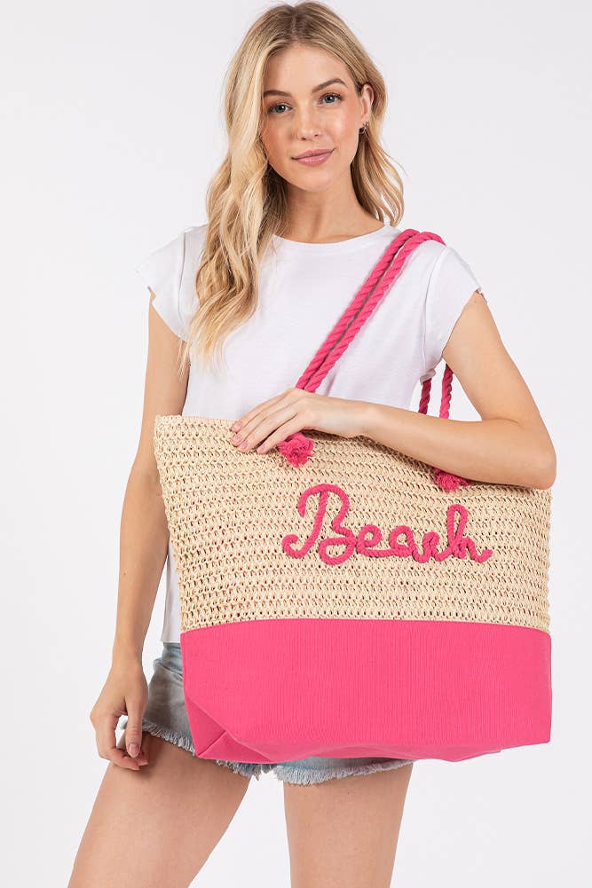BEACH Letter Color Sewn Rope and Crochet Strap Bag