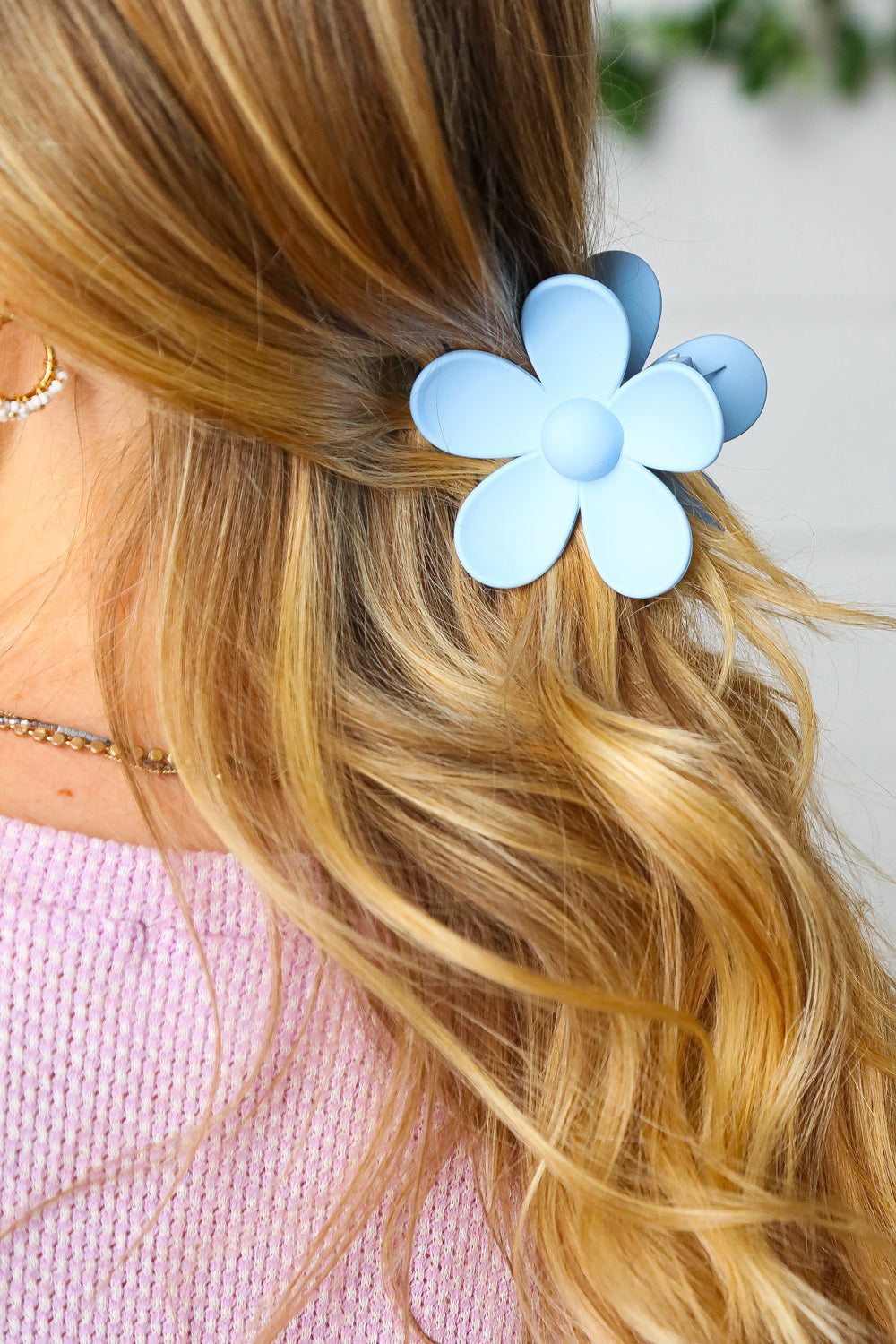 Powder Blue Oversize Matte Flower Hair Claw