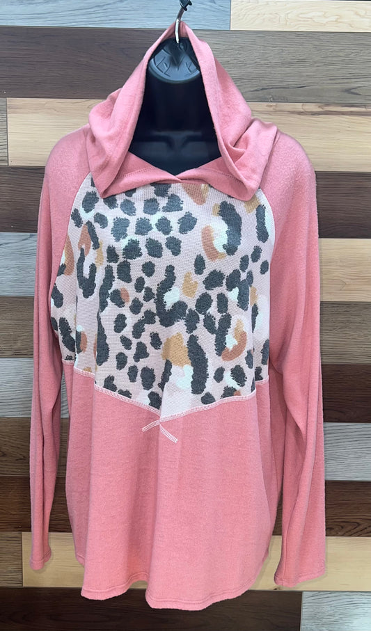 Salmon Pink Animal Print Hoodie