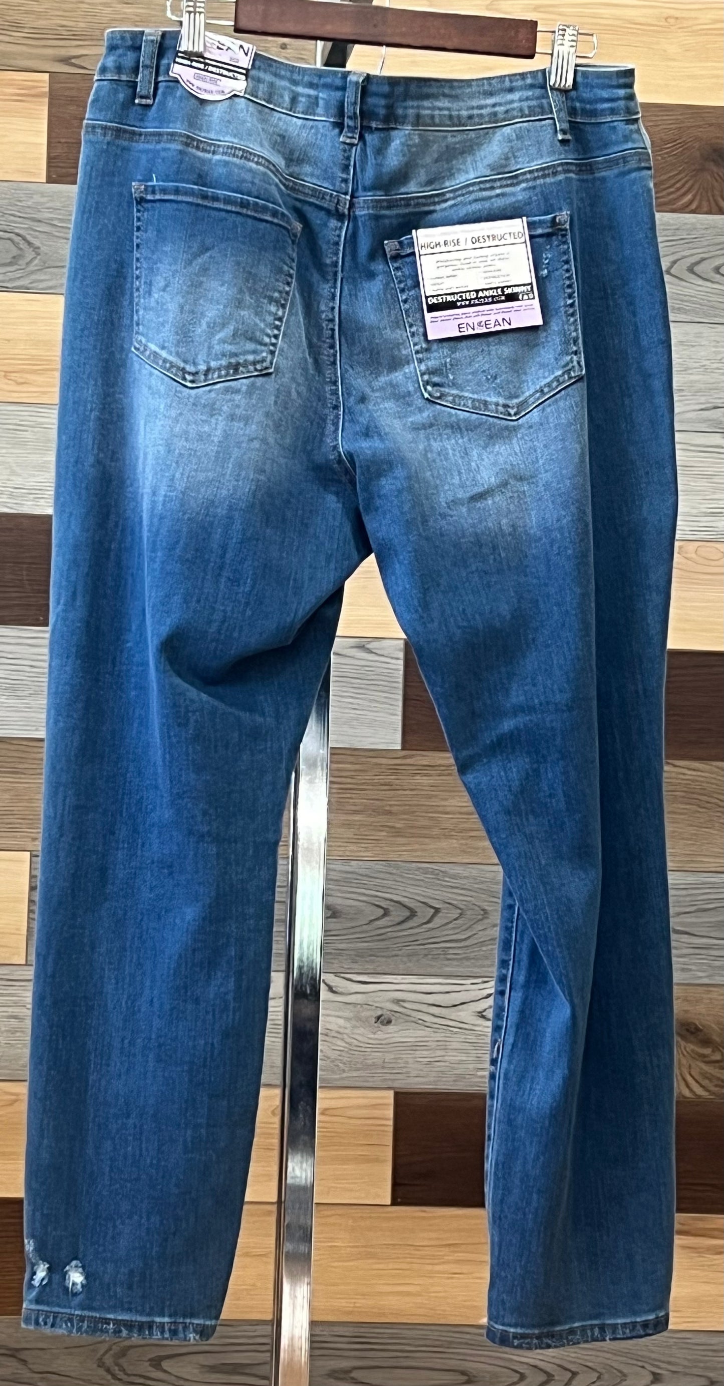 Enjean Plus High Rise 5 Pocket Ankle Skinny - Medium Wash