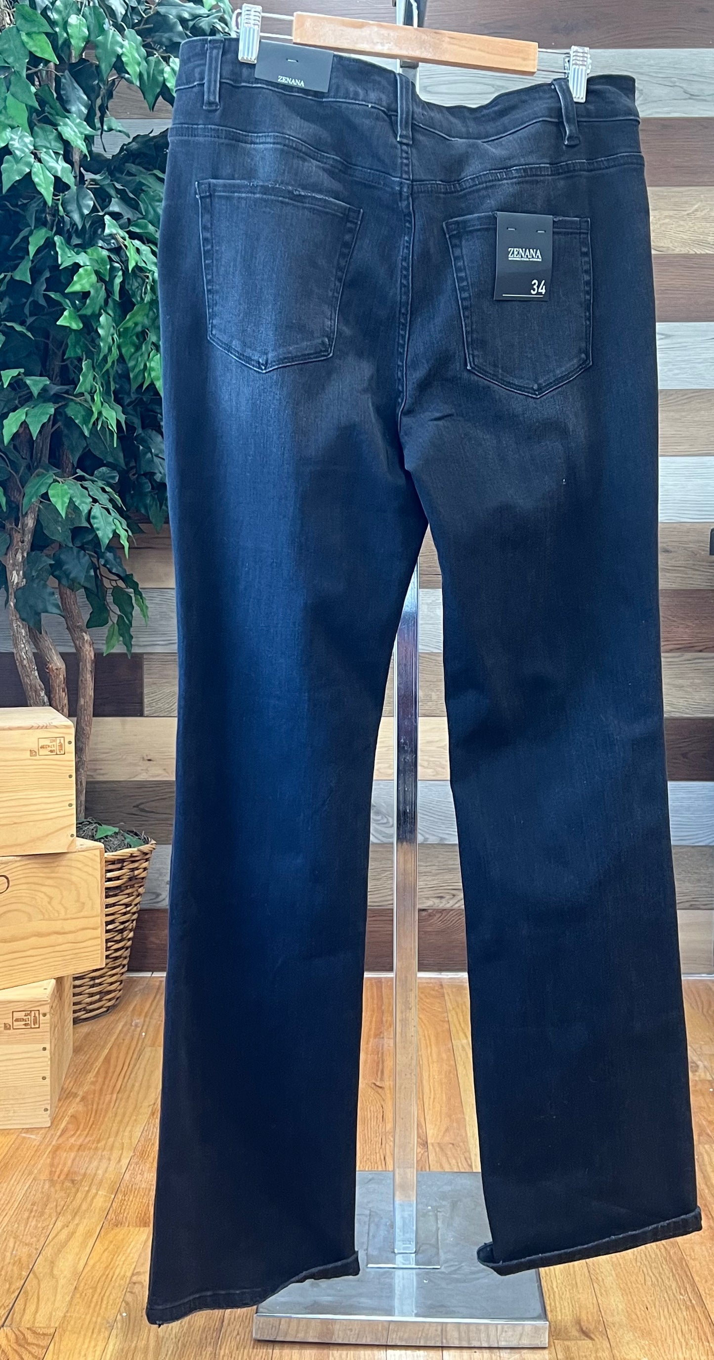 WASHED BLACK PLUS MID-RISE BOOTCUT DENIM PANTS