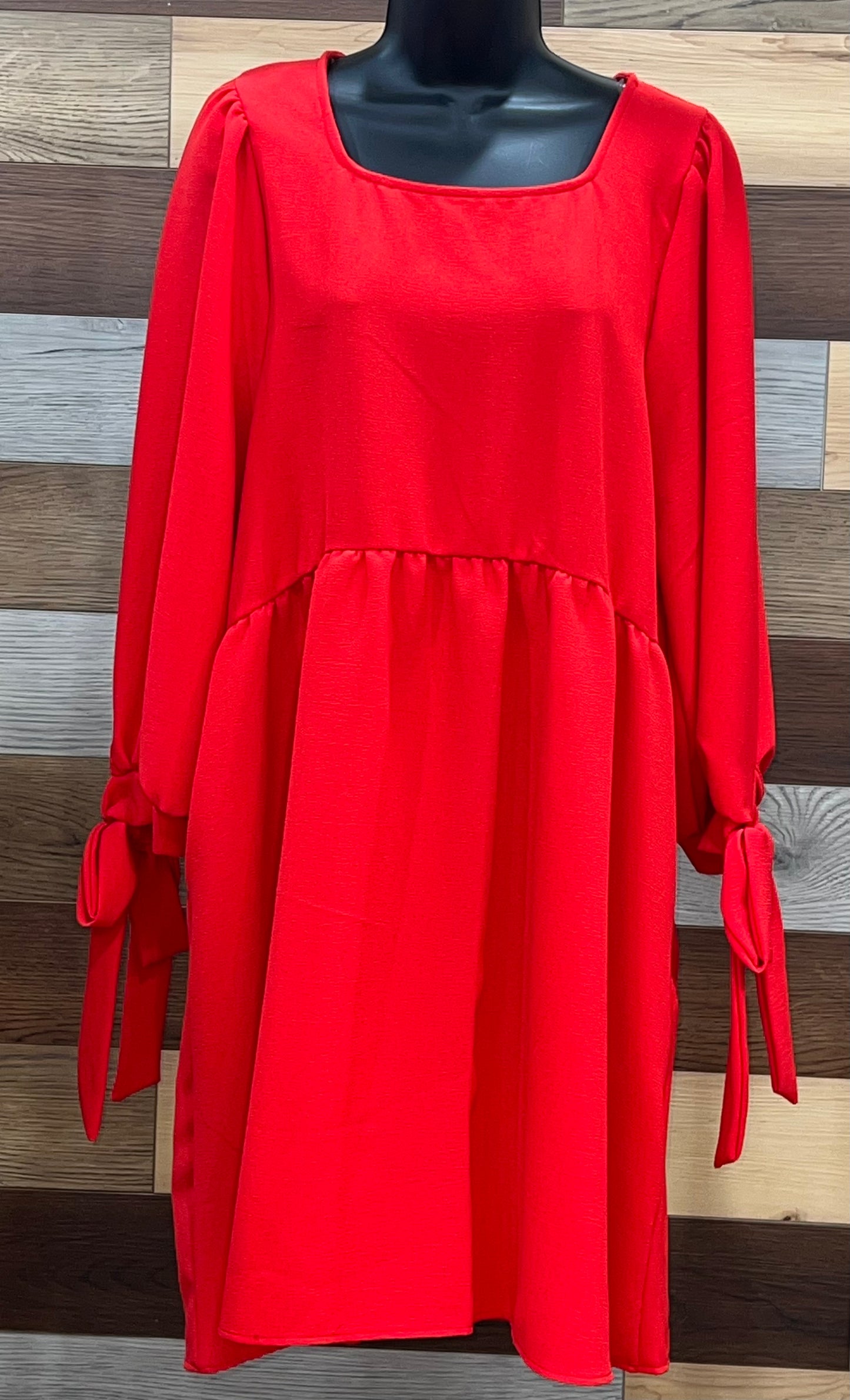 Tie Detail Babydoll Flare Midi Woven Pocketed Dress