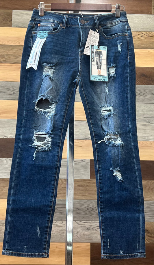 Enjean High-rise DistressedStraight Leg Jean