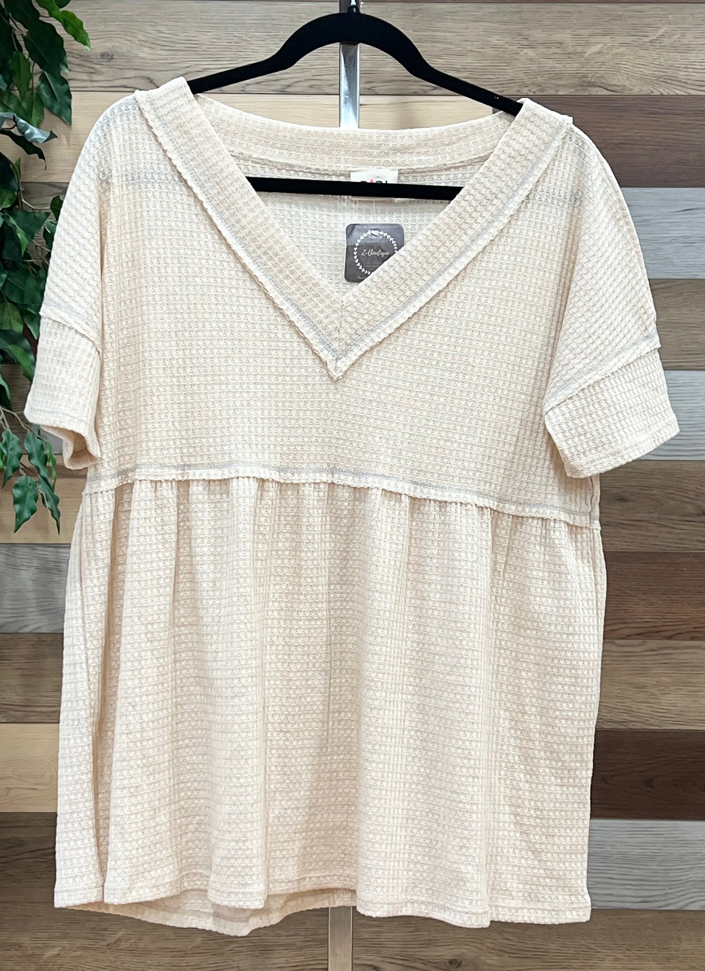 Beige Waffle Knit Babydoll Tee