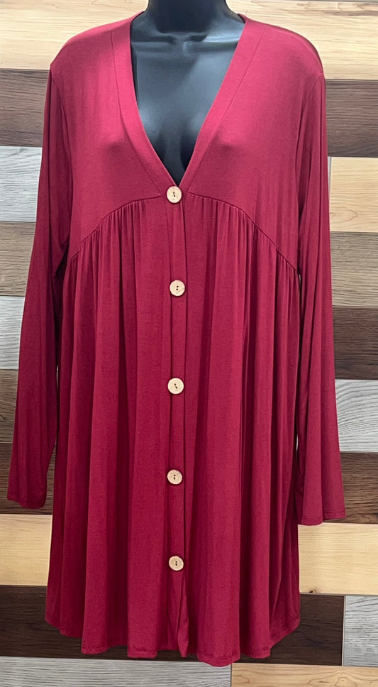 Beeson River Burgundy Plus Button Front Plus Dress