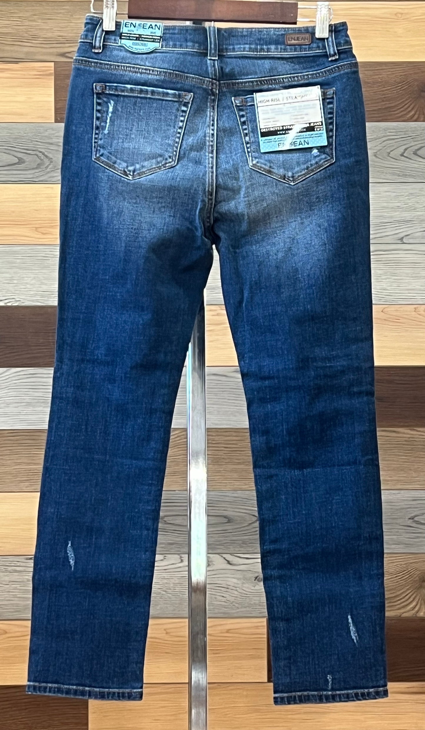Enjean High-rise DistressedStraight Leg Jean