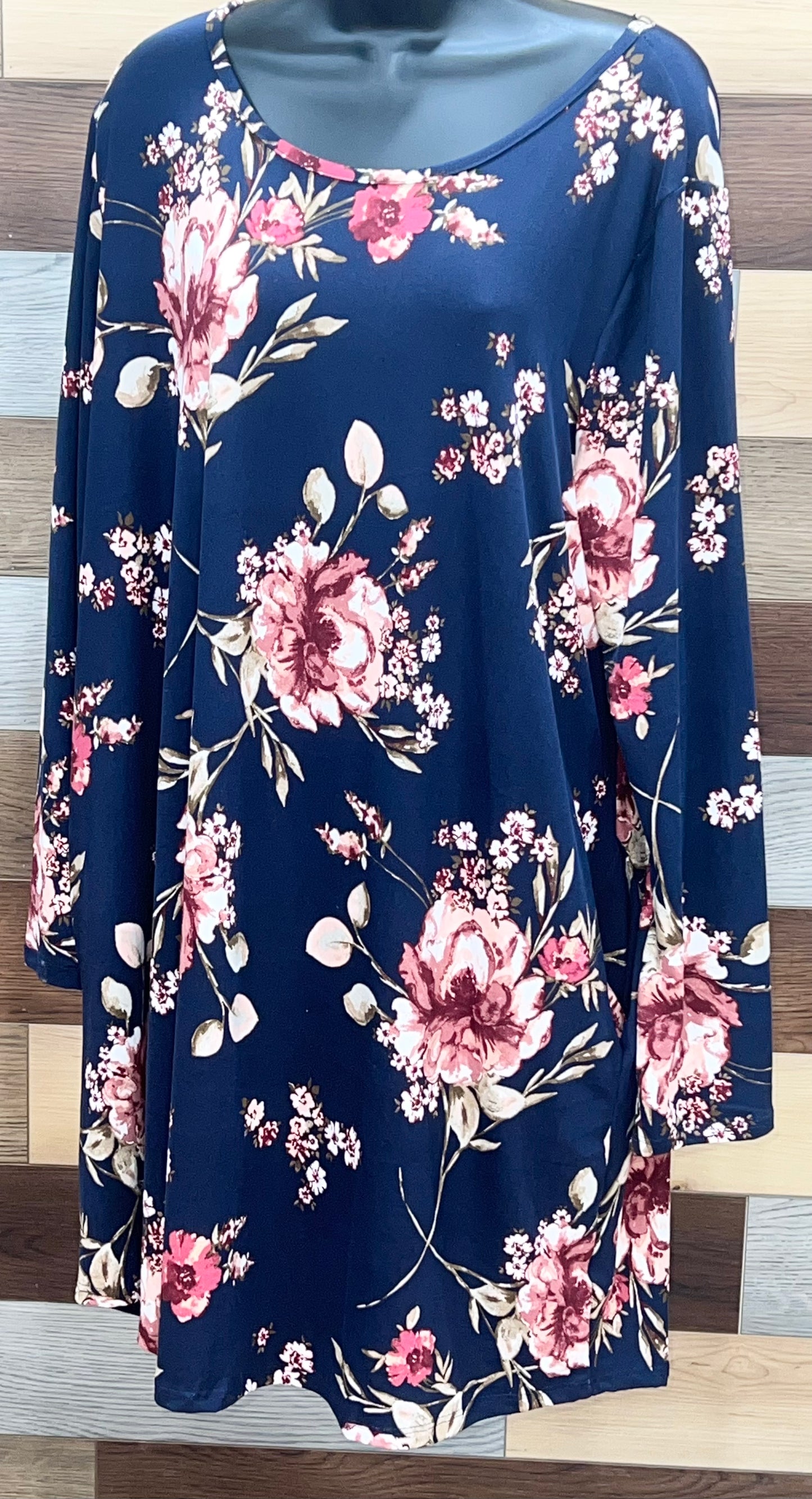 Plus Navy & Floral Midi Dress