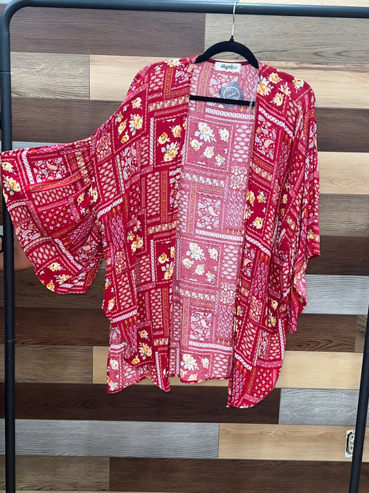 Red Quilt Print Poncho
