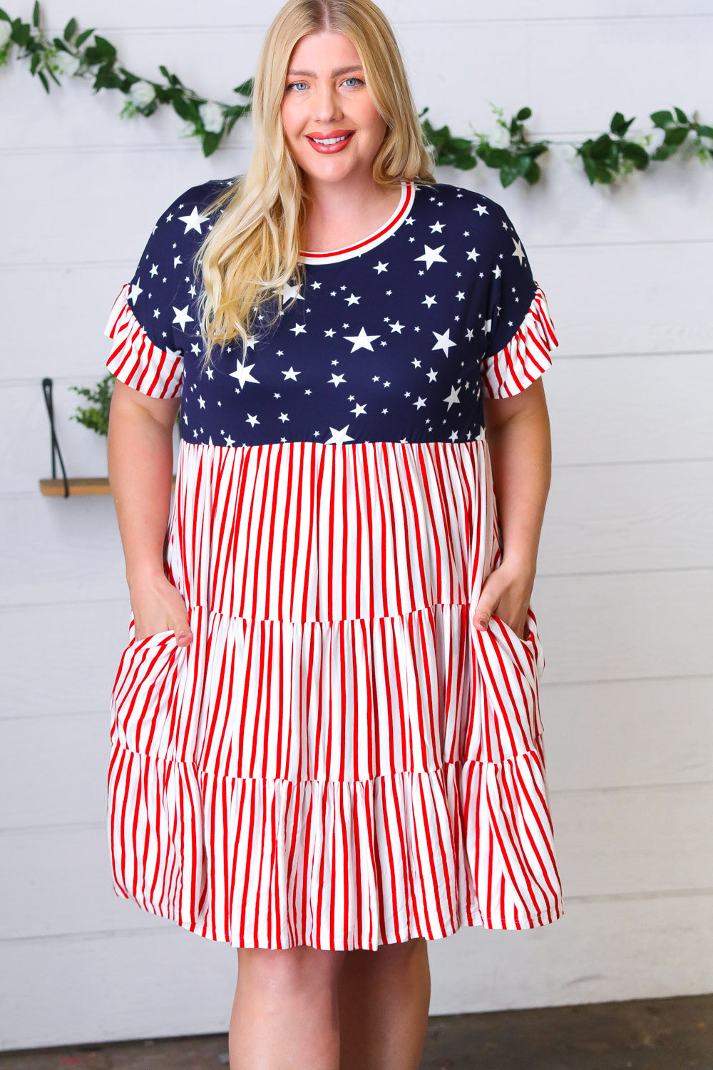American Flag Yoke Tiered Color Block Swing Dress