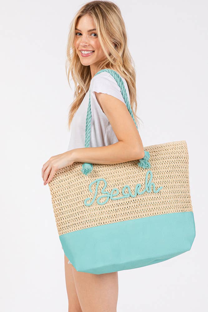 BEACH Letter Color Sewn Rope and Crochet Strap Bag