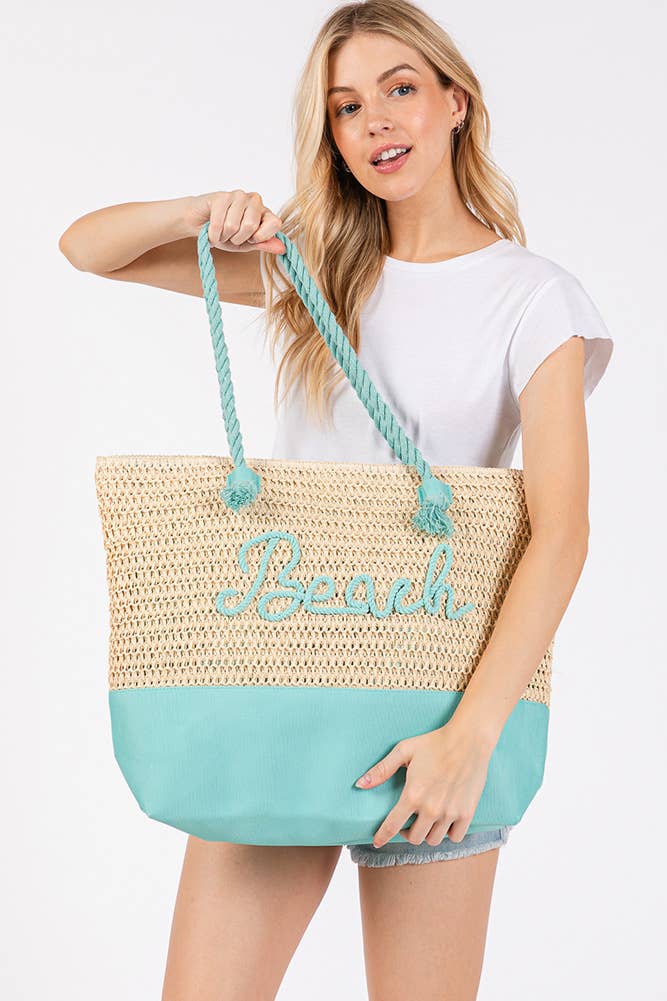 BEACH Letter Color Sewn Rope and Crochet Strap Bag