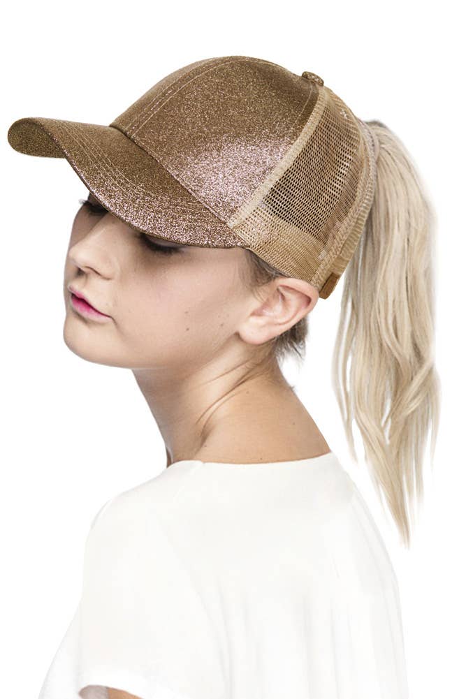 C.C Glitter Ponytail Mesh Back Baseball Cap