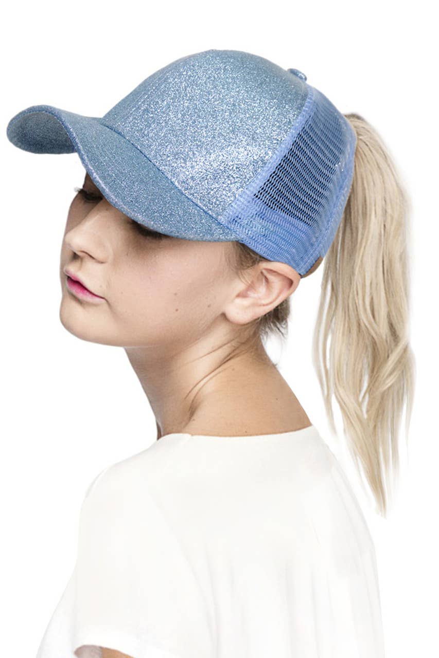C.C Glitter Ponytail Mesh Back Baseball Cap