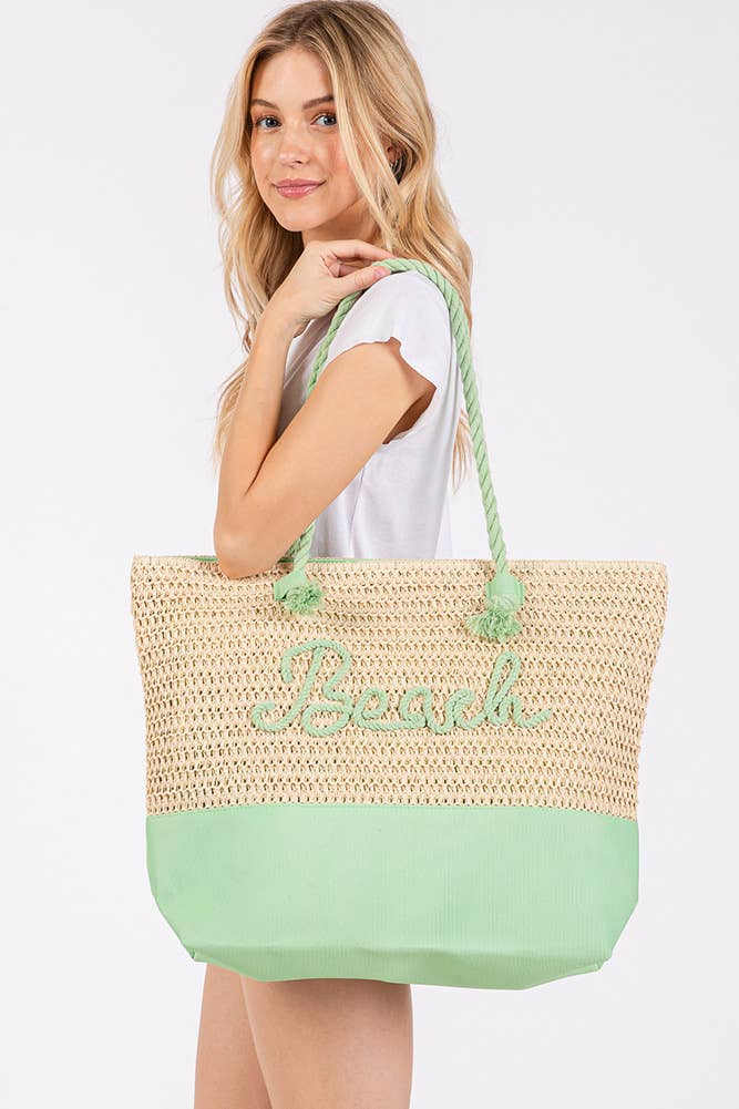 BEACH Letter Color Sewn Rope and Crochet Strap Bag