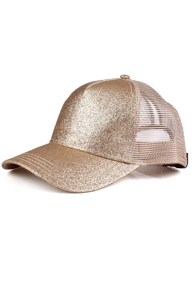 C.C Glitter Ponytail Mesh Back Baseball Cap