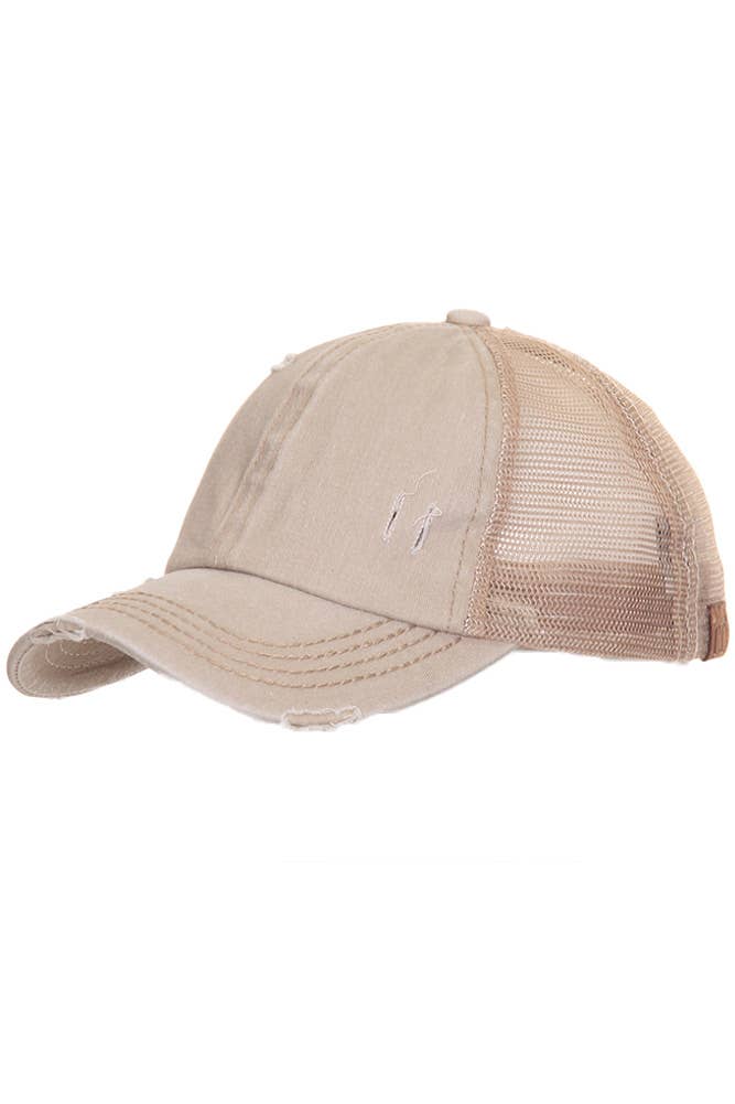 CC Distressed Ponytail Messy Bun Cap
