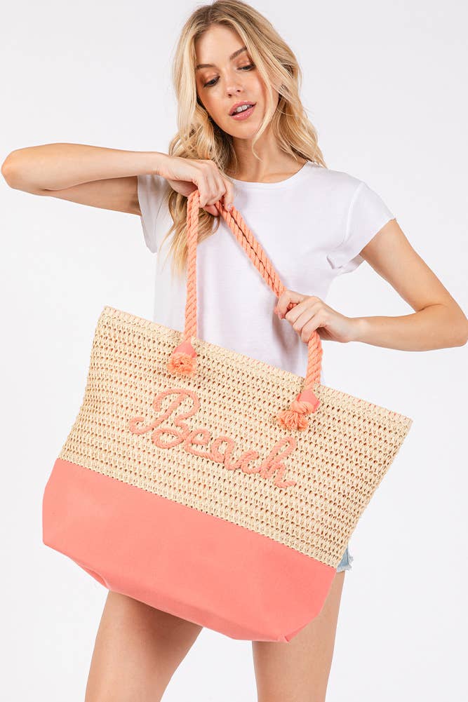 BEACH Letter Color Sewn Rope and Crochet Strap Bag