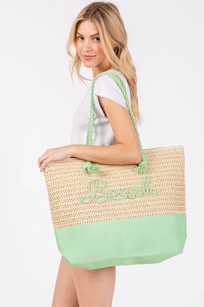 BEACH Letter Color Sewn Rope and Crochet Strap Bag
