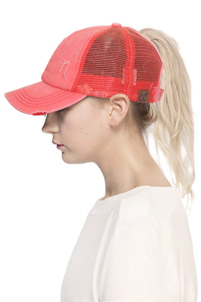 CC Distressed Ponytail Messy Bun Cap