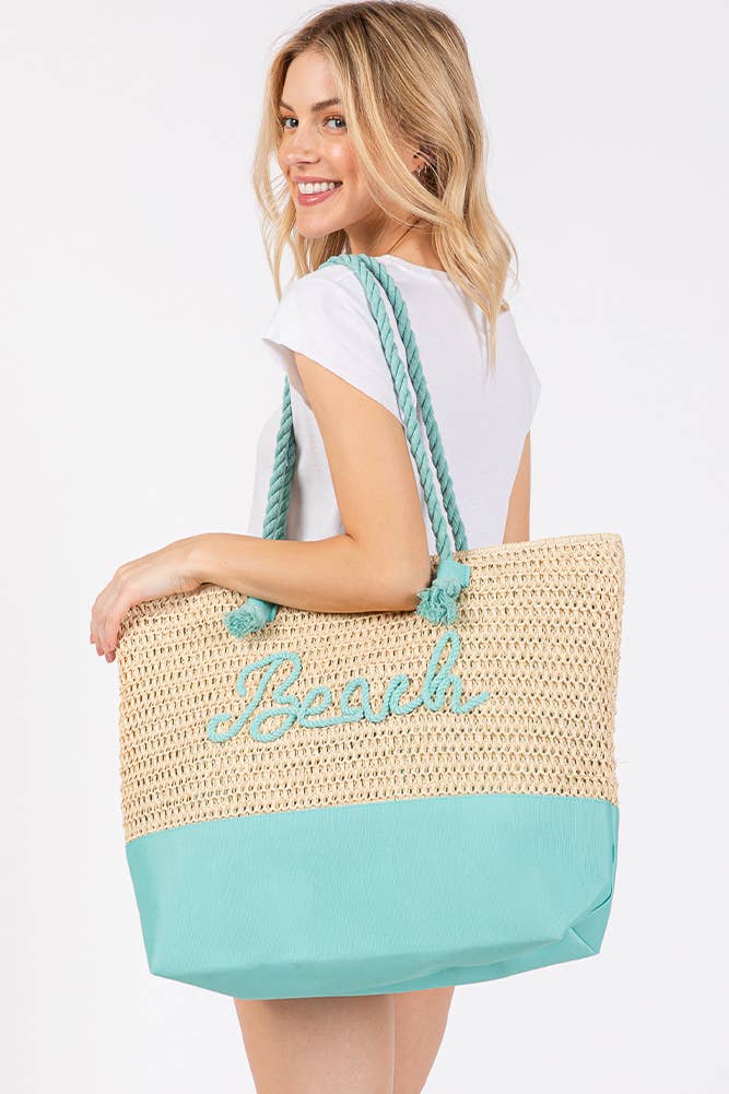 BEACH Letter Color Sewn Rope and Crochet Strap Bag