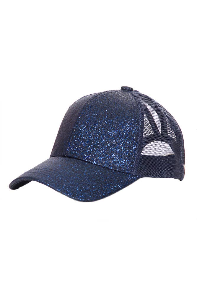 C.C Glitter Ponytail Mesh Back Baseball Cap