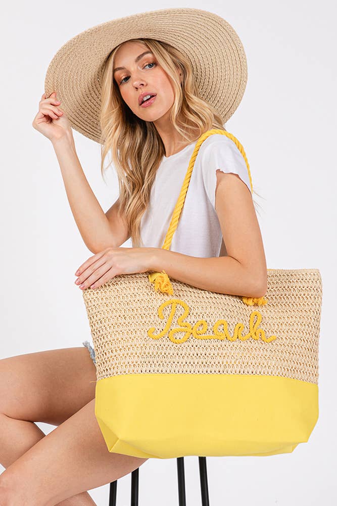 BEACH Letter Color Sewn Rope and Crochet Strap Bag