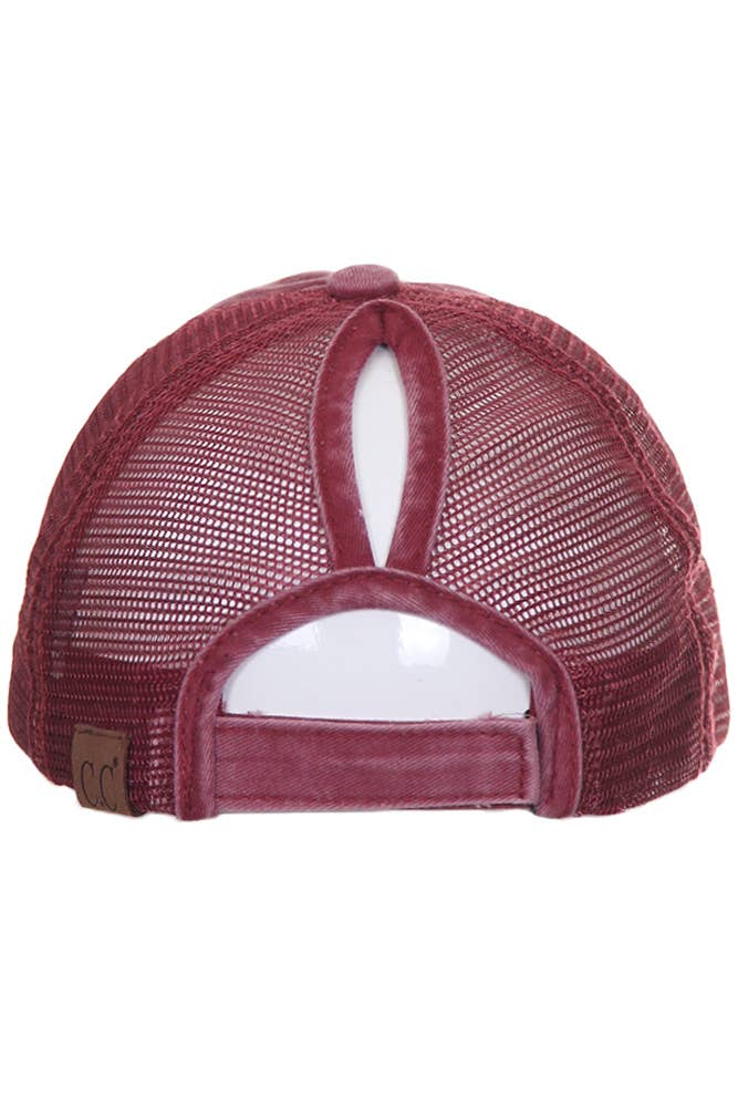 CC Distressed Ponytail Messy Bun Cap