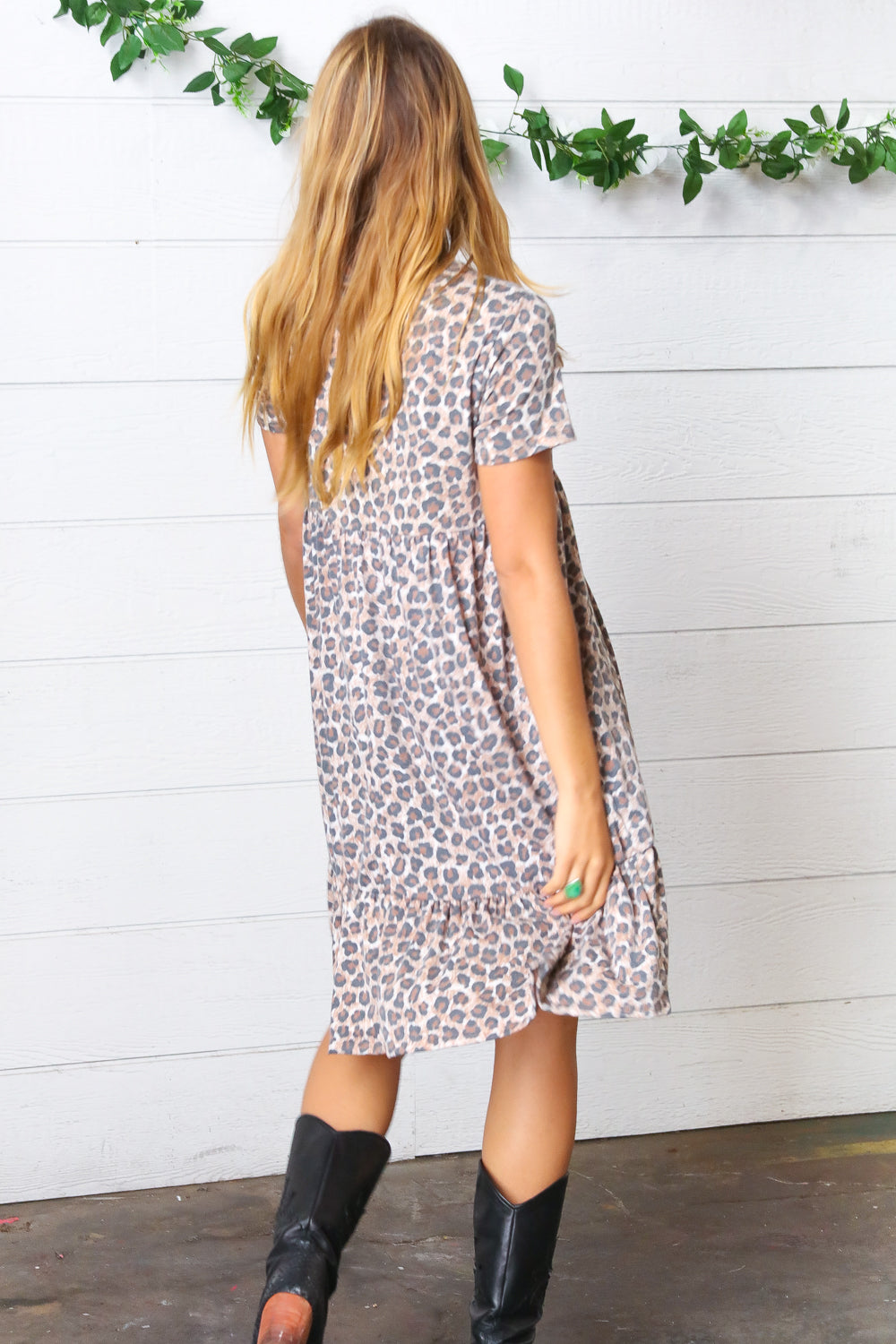 Taupe Leopard Button Down Babydoll Dress