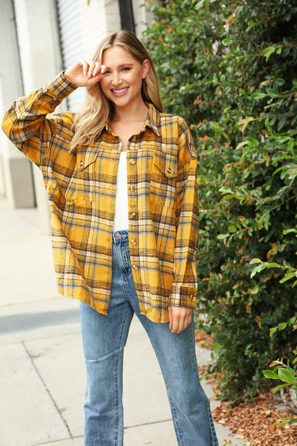 Butterscotch Plaid Flannel Button Down Oversized Jacket