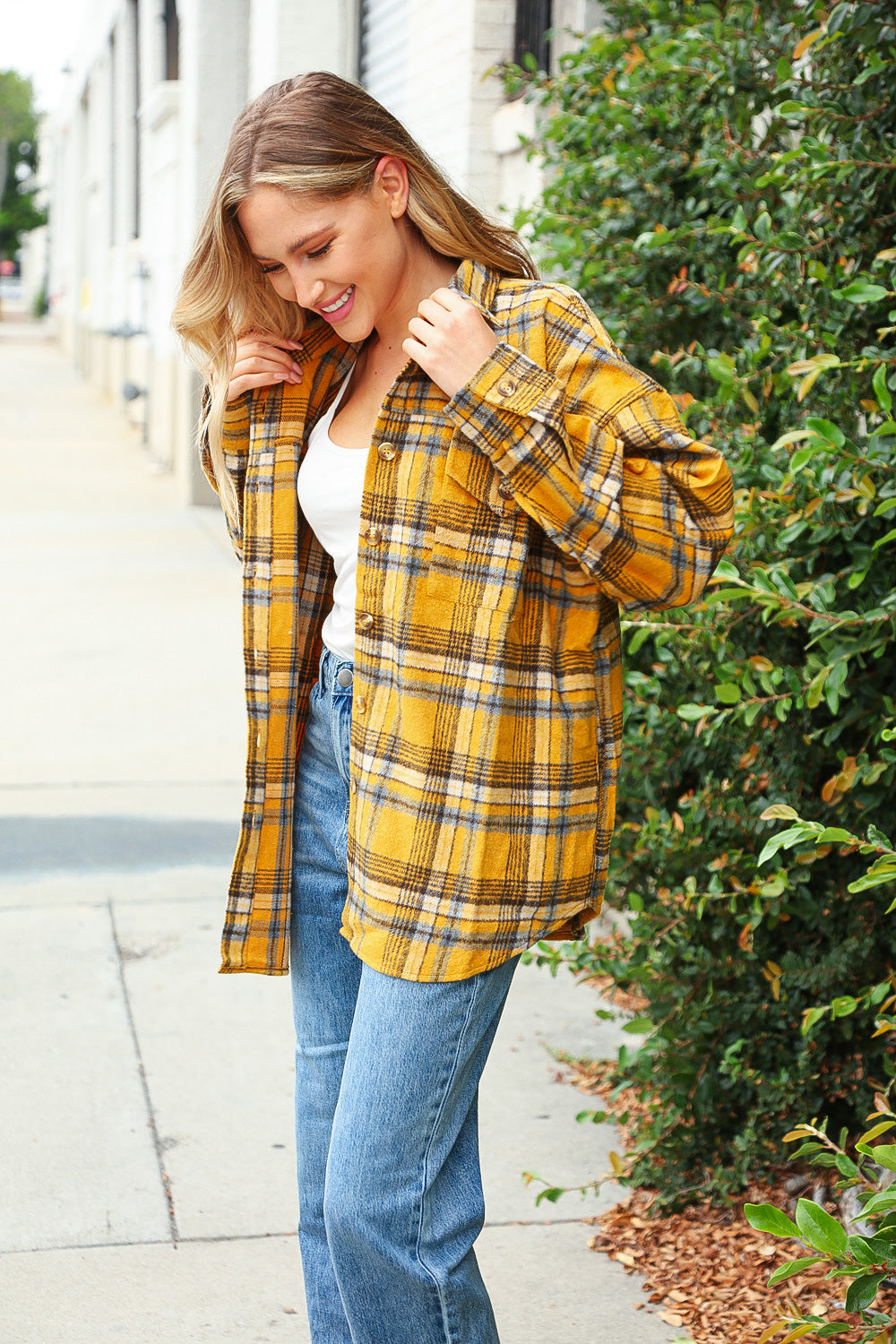 Butterscotch Plaid Flannel Button Down Oversized Jacket