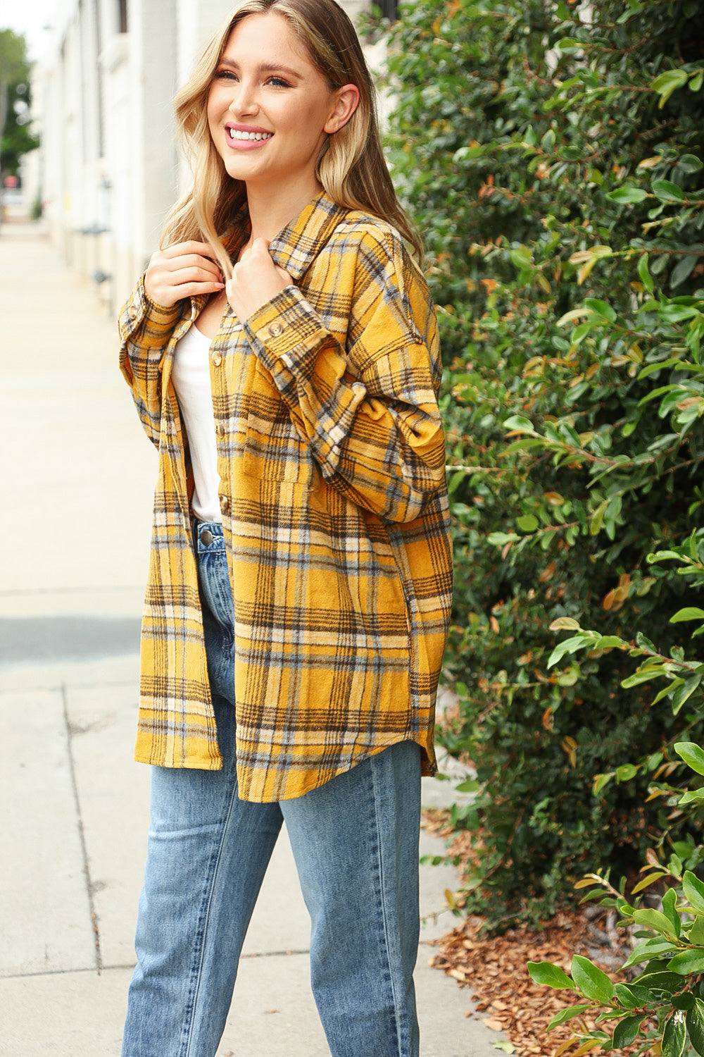 Butterscotch Plaid Flannel Button Down Oversized Jacket