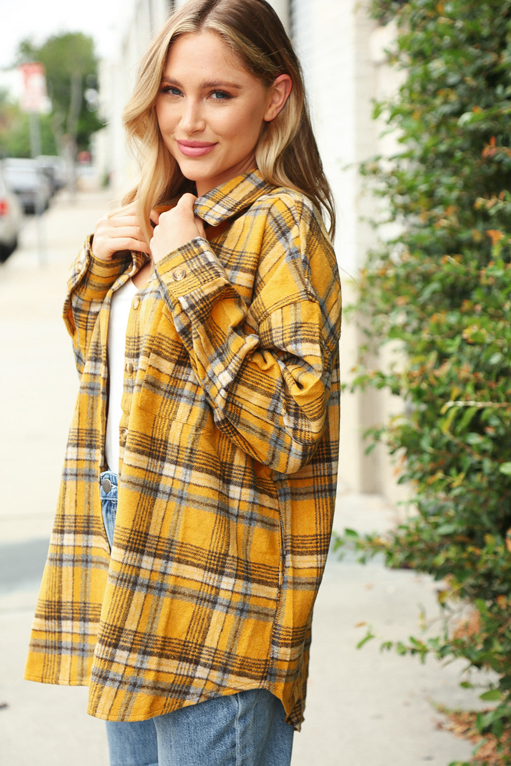 Butterscotch Plaid Flannel Button Down Oversized Jacket