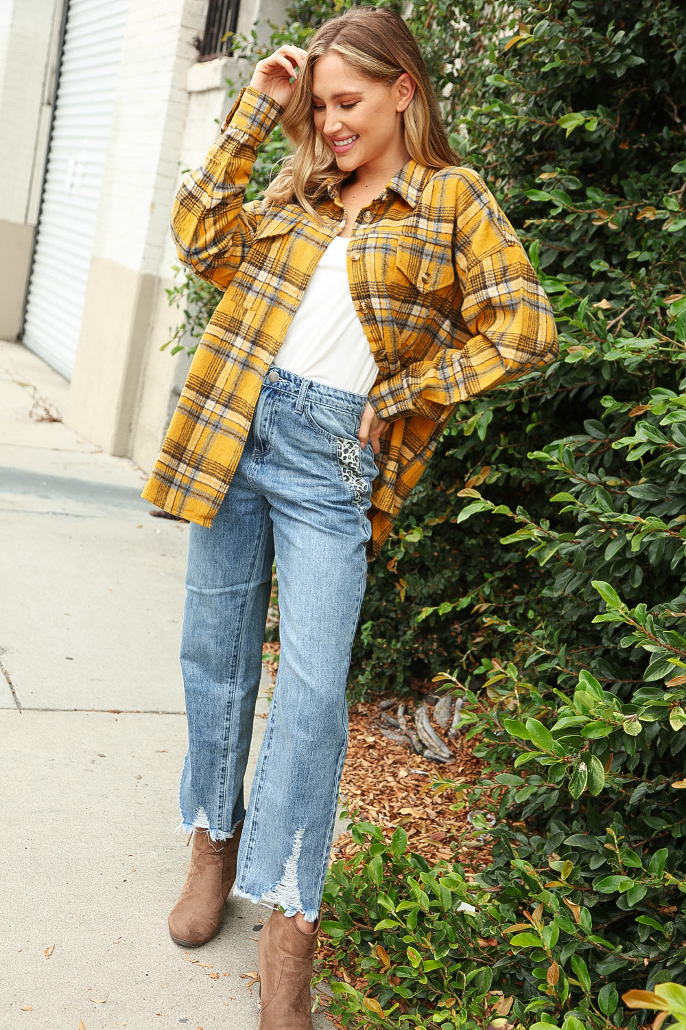 Butterscotch Plaid Flannel Button Down Oversized Jacket