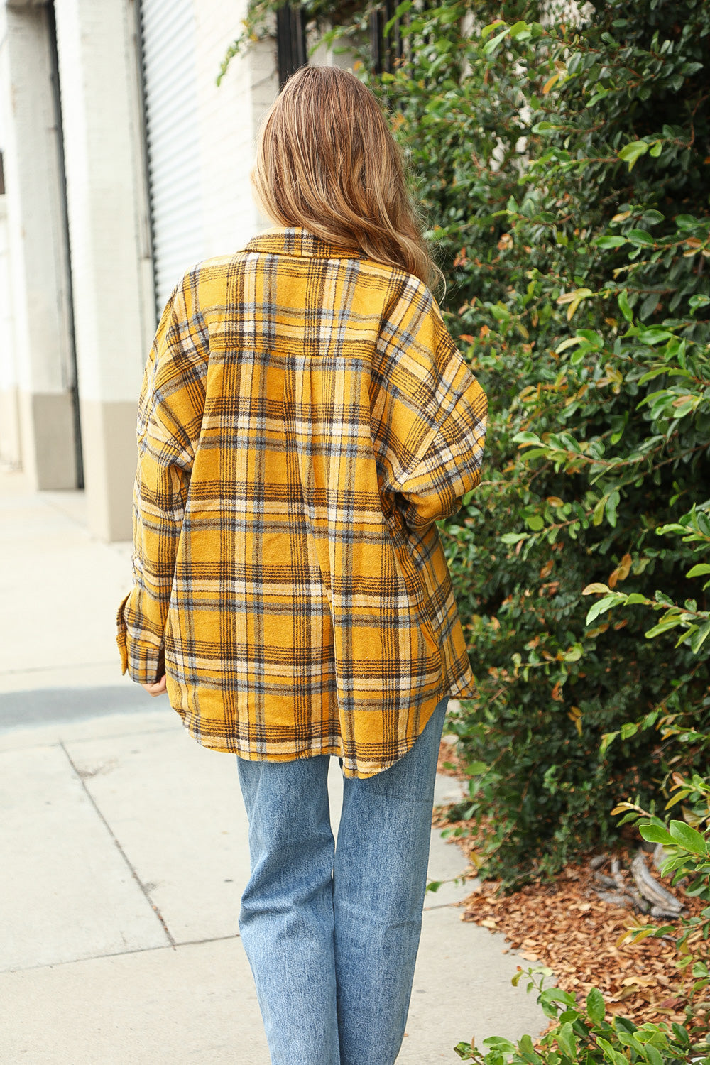 Butterscotch Plaid Flannel Button Down Oversized Jacket