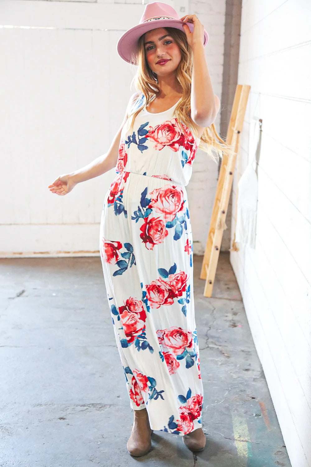 White Floral Tank Top Sleeveless Maxi Dress
