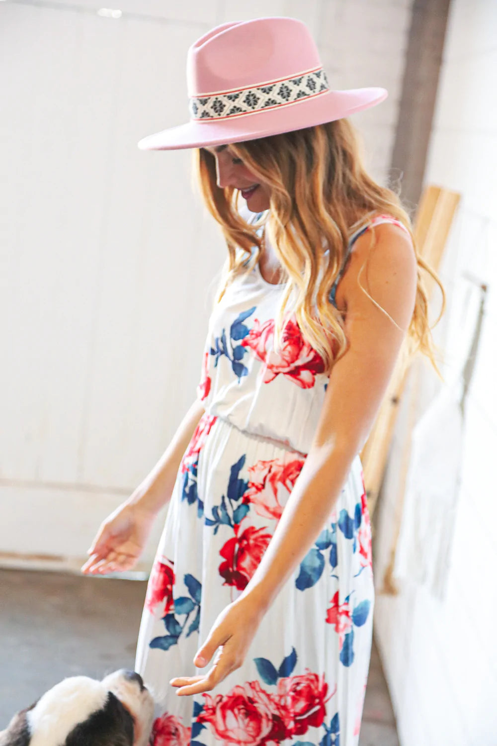 White Floral Tank Top Sleeveless Maxi Dress