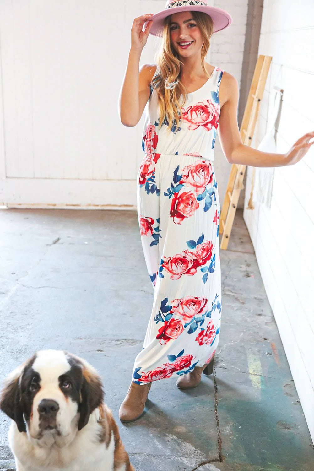 White Floral Tank Top Sleeveless Maxi Dress