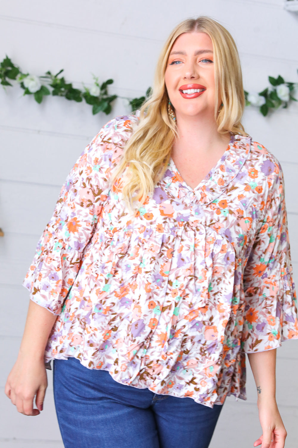 Lavender Watercolor Floral Ruffle Top