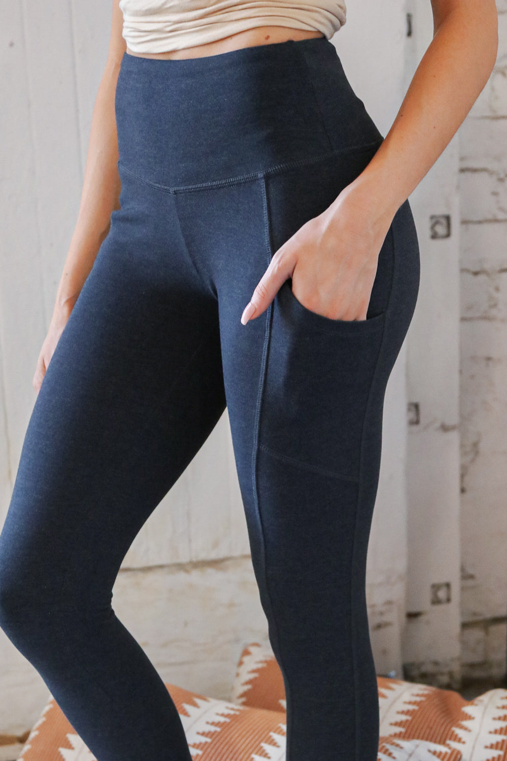 Charcoal Better Cotton Wide Waistband Pocketed Leggings