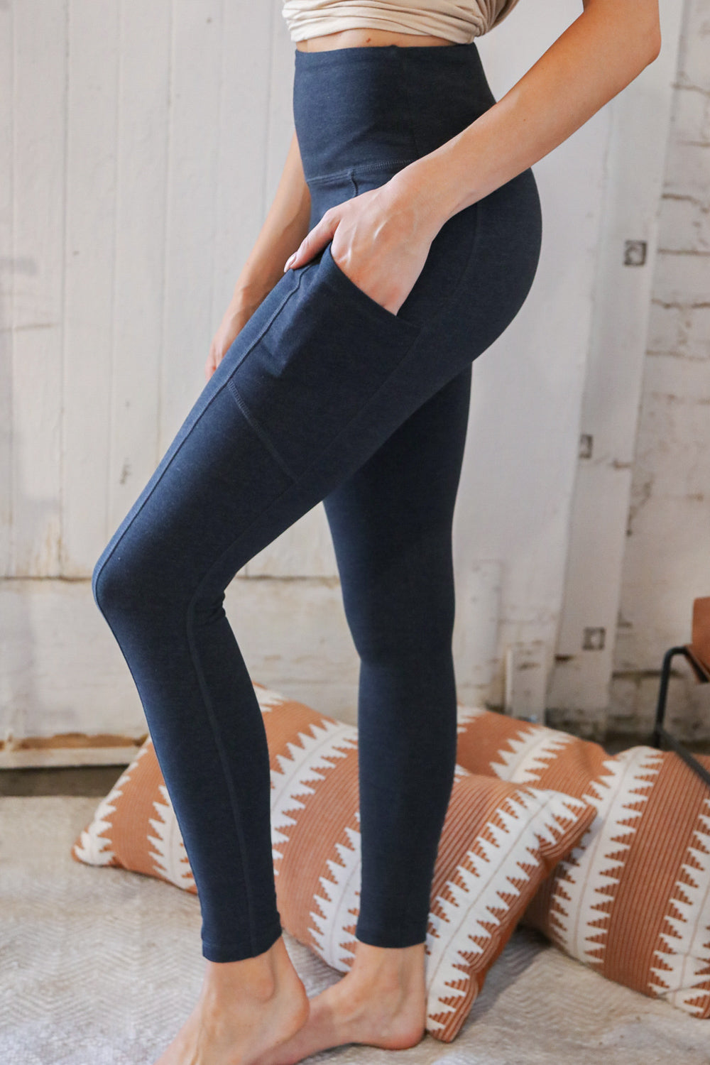Charcoal Better Cotton Wide Waistband Pocketed Leggings
