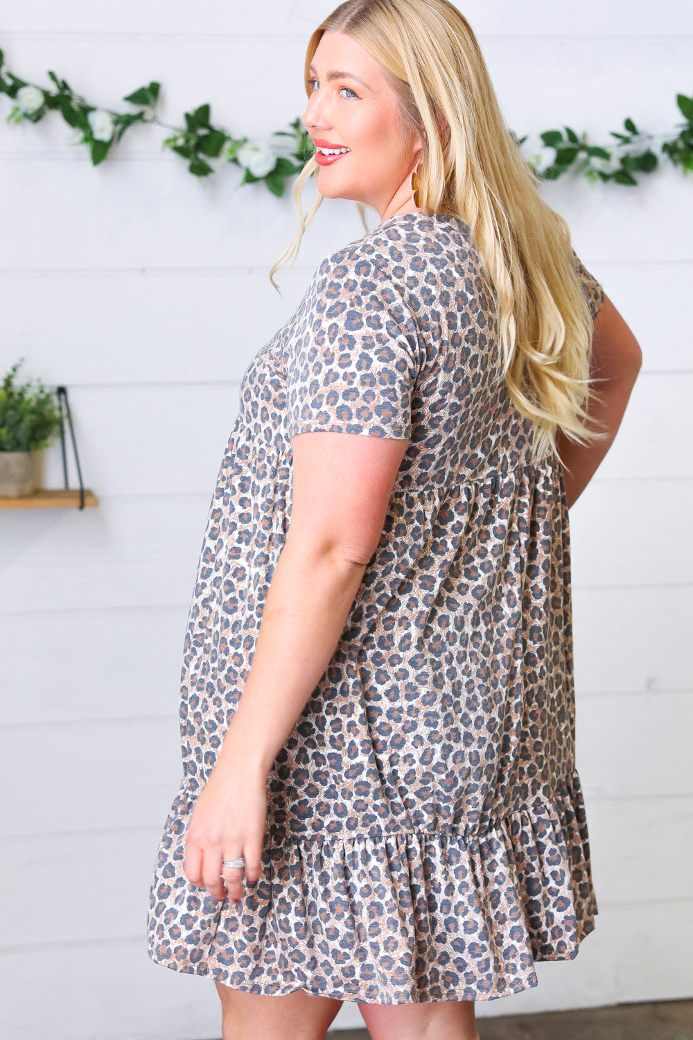 Taupe Leopard Button Down Babydoll Dress
