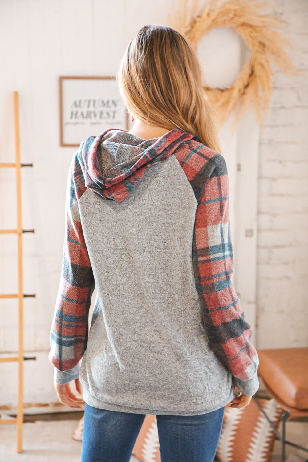 Brushed Hacci Plaid Kangaroo Pocket Hoodie