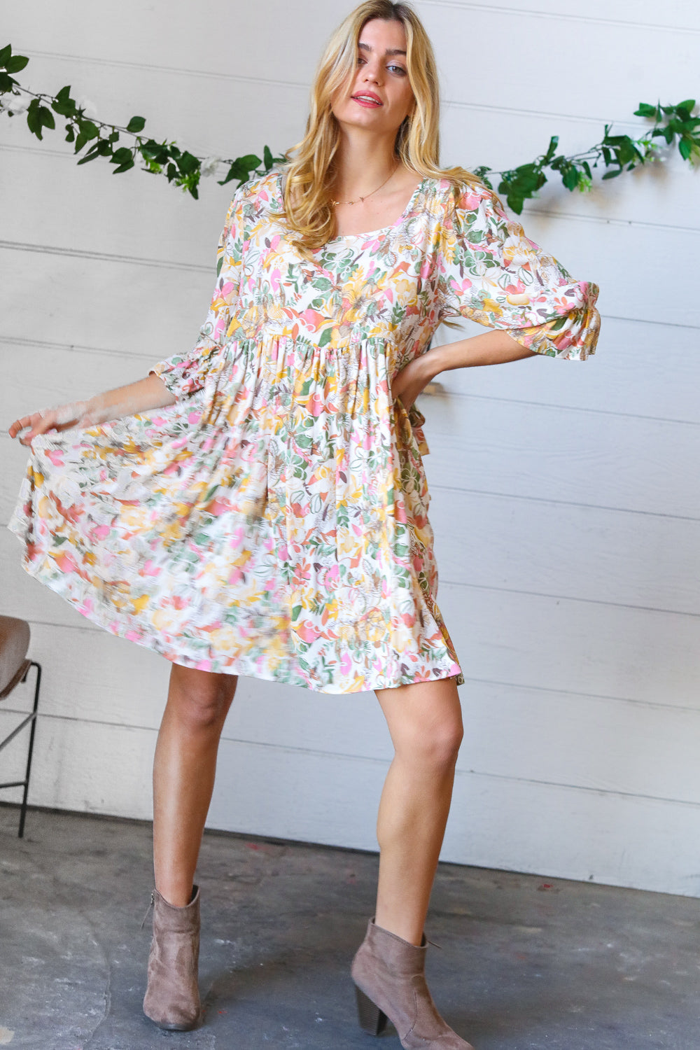 Blush & Sage Lace-Up Sash Tie Back Midi Dress