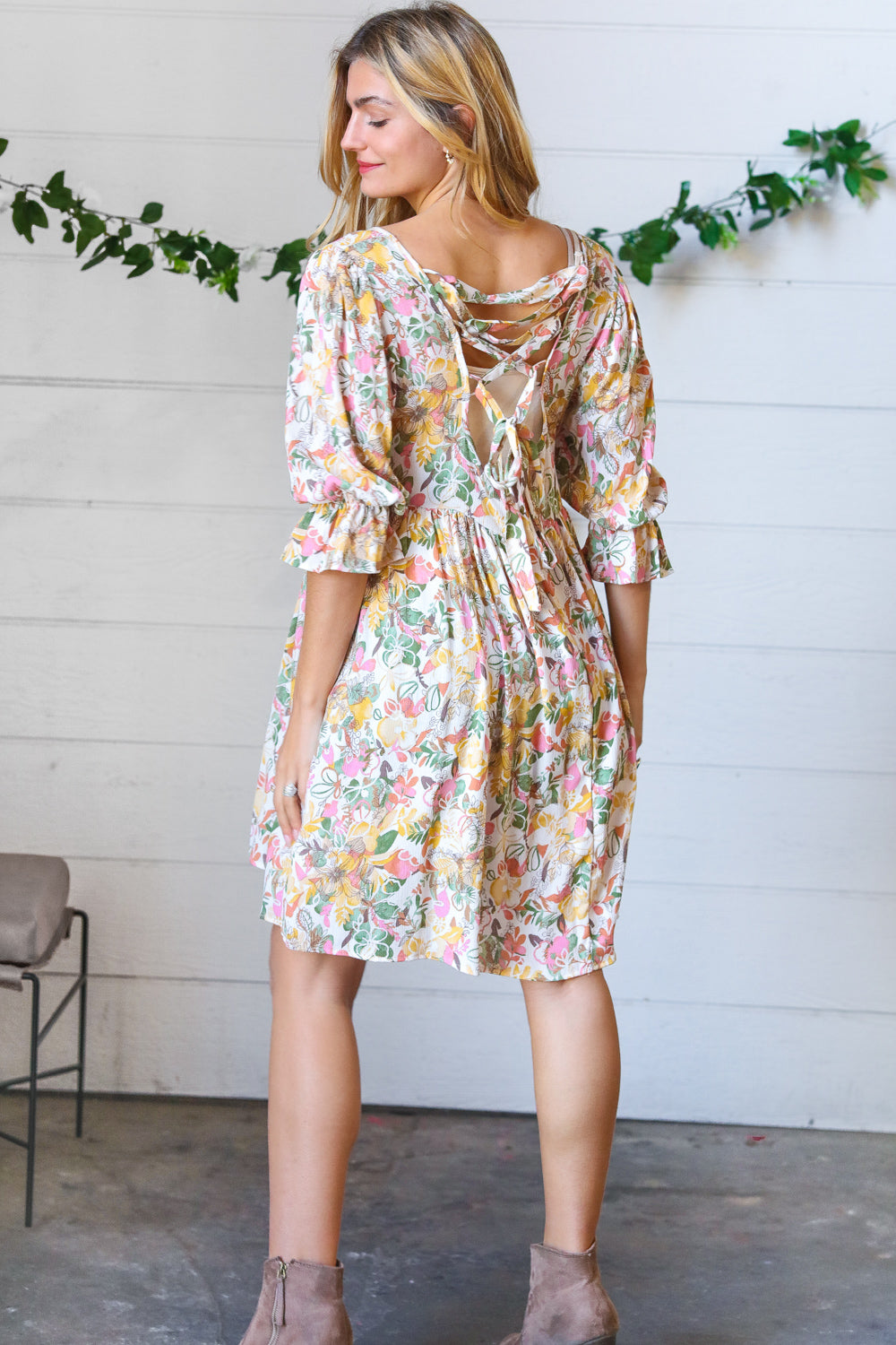 Blush & Sage Lace-Up Sash Tie Back Midi Dress