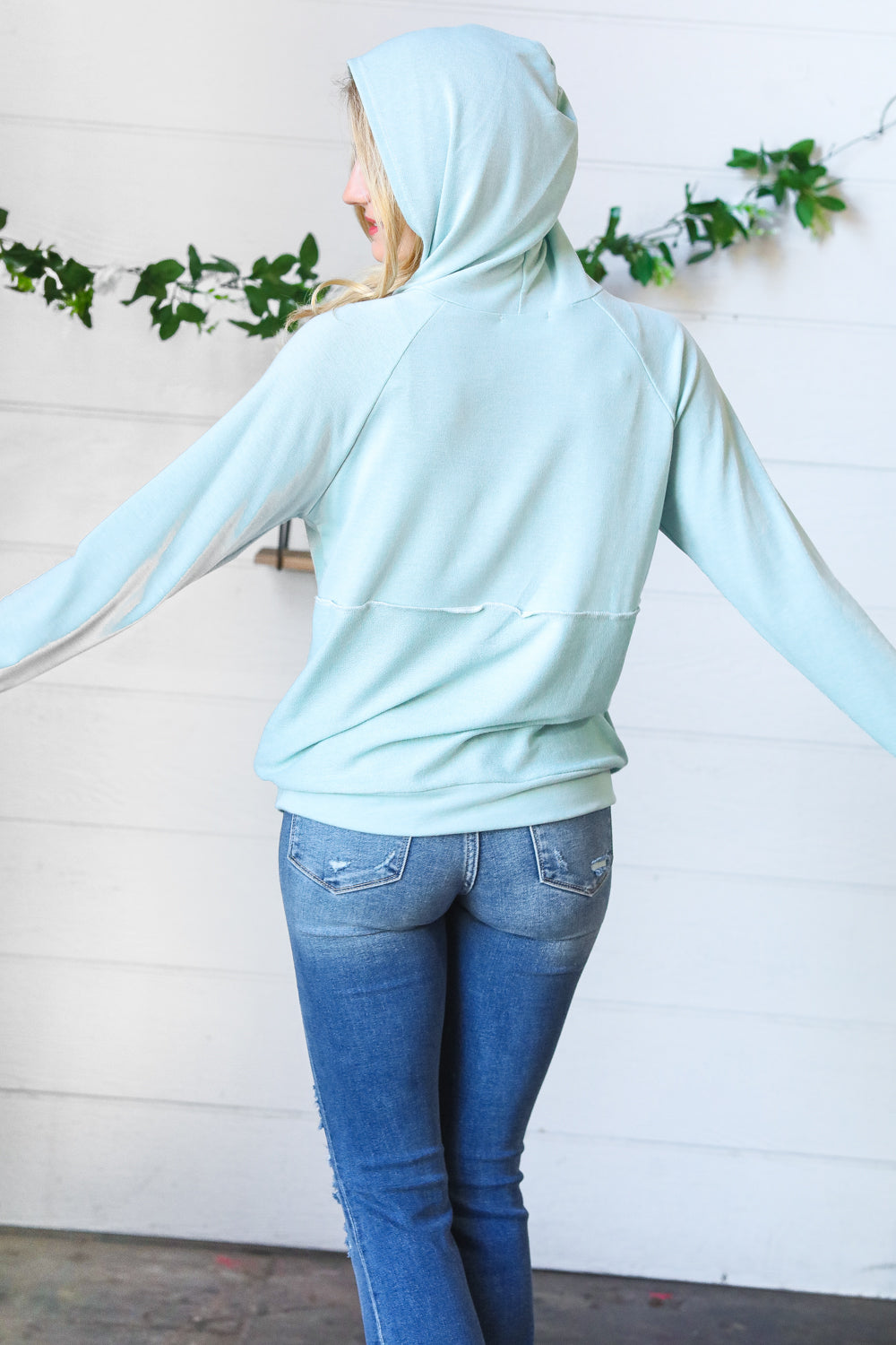 Teal French Terry Button Down Outseam Hoodie