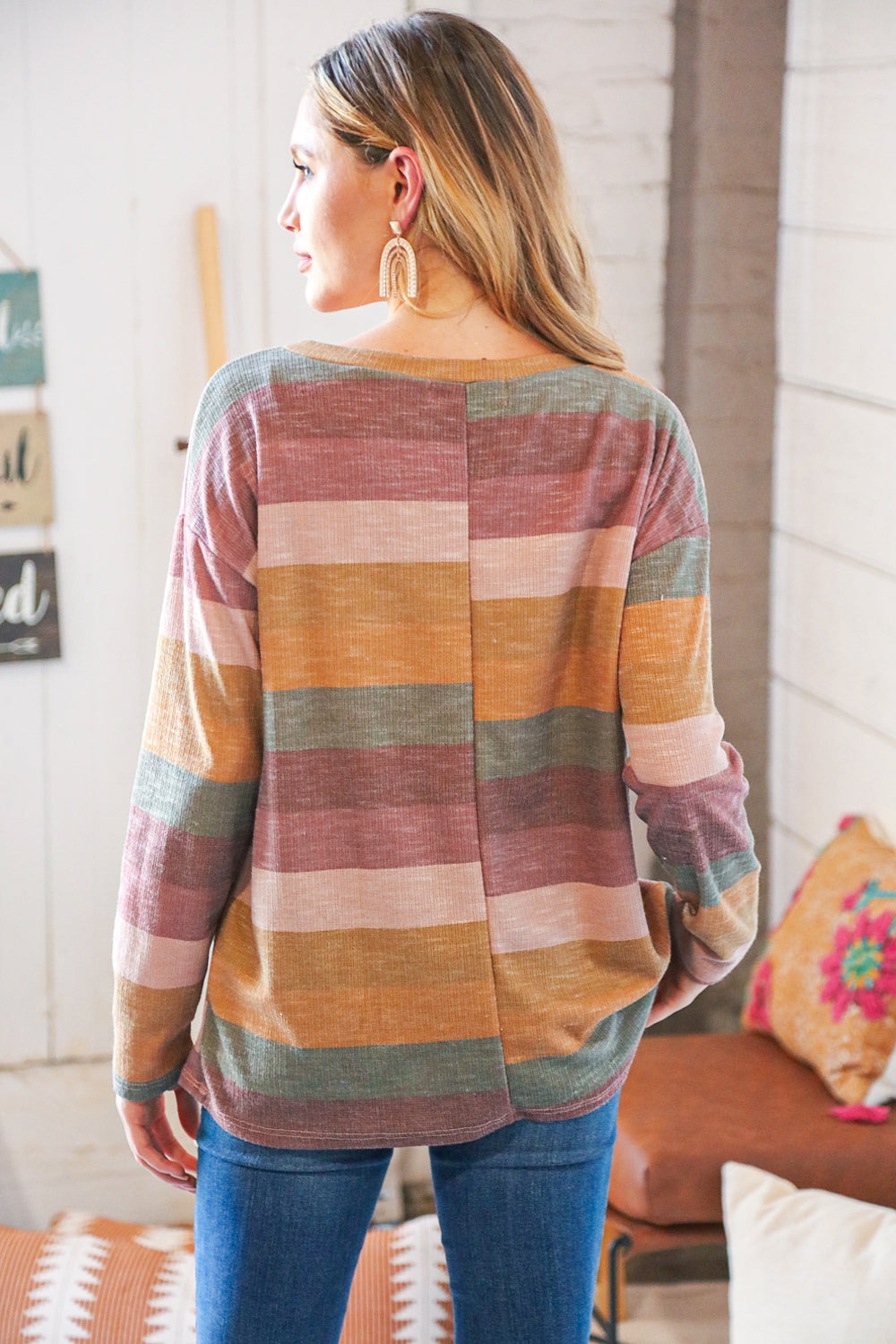 Multicolor Textured Wide Stripe Pullover