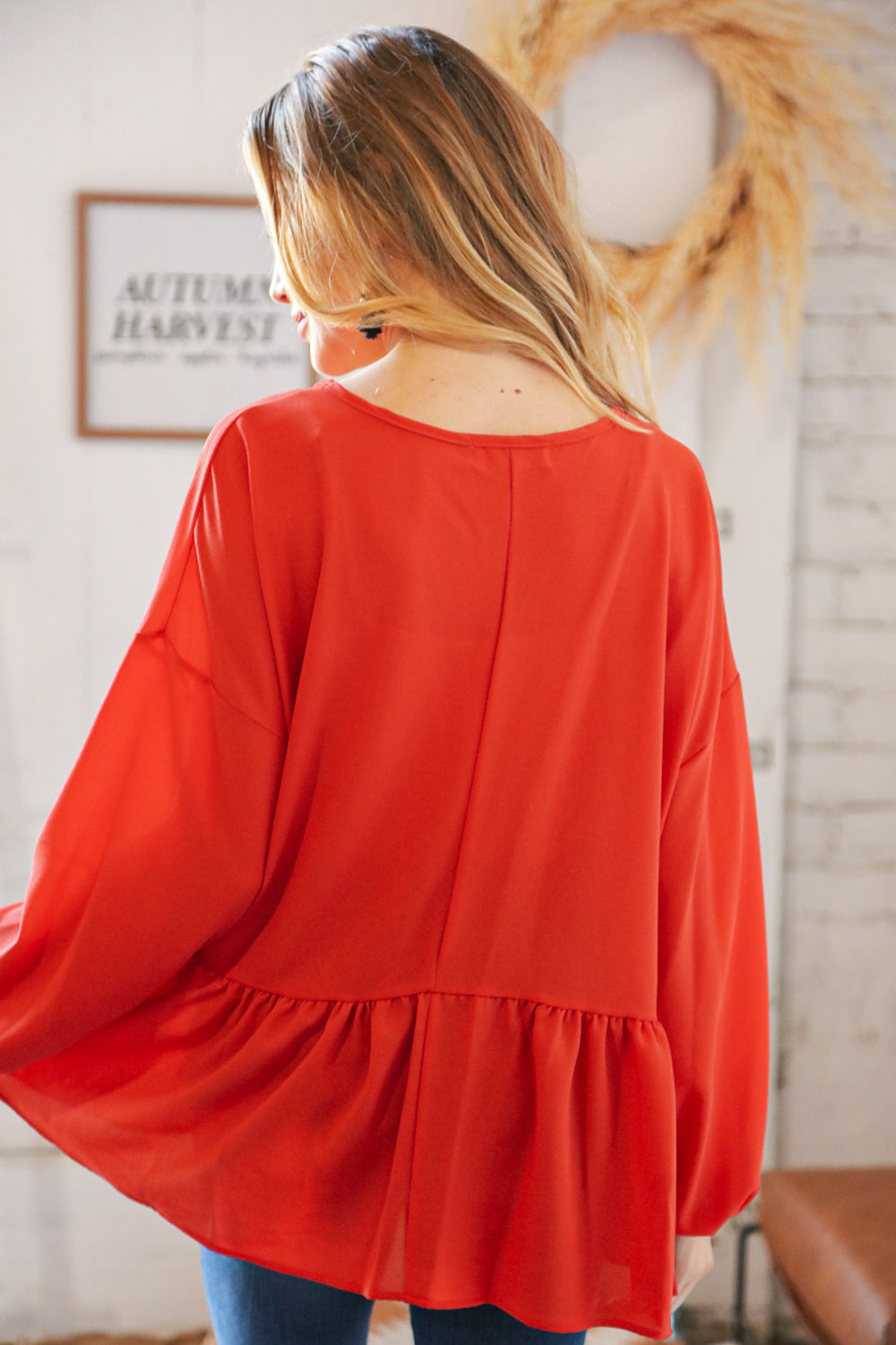 Deep Rust V Neck Woven Babydoll Top