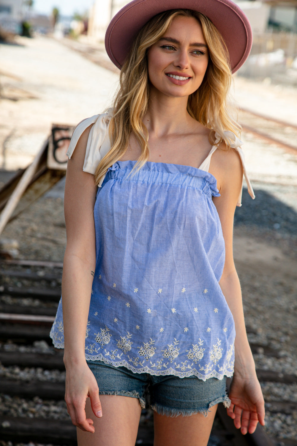Bohemian Embroidered Sash Tie Strap Blouse