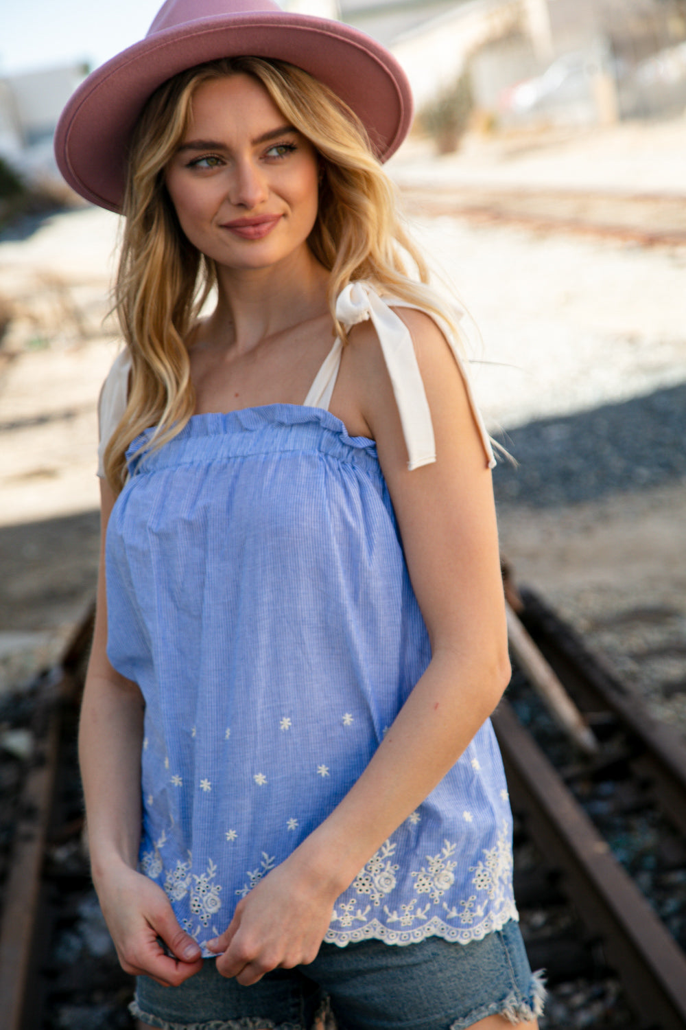 Bohemian Embroidered Sash Tie Strap Blouse