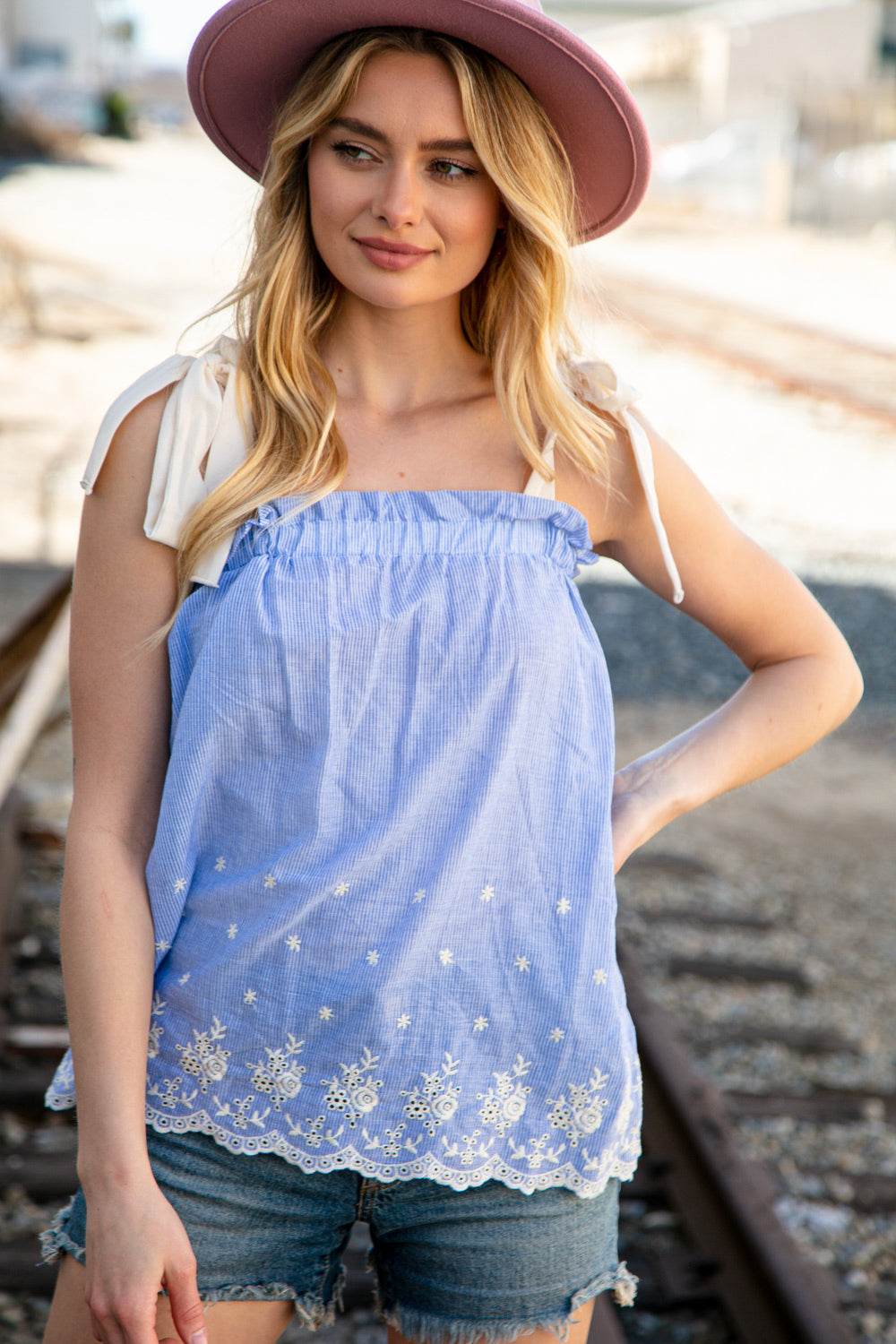 Bohemian Embroidered Sash Tie Strap Blouse